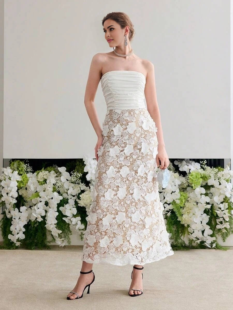 Soiréza CONTRAST GUIPURE LACE RUCHED COCKTAIL DRESS