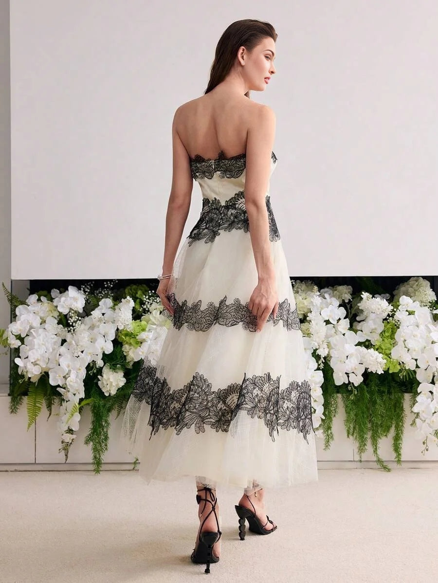 Soiréza CONTRAST LACE MESH TUBE DRESS