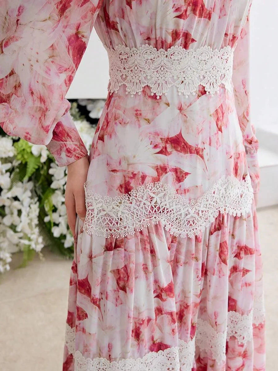 Soiréza CONTRAST LACE OFF SHOULDER DRESS