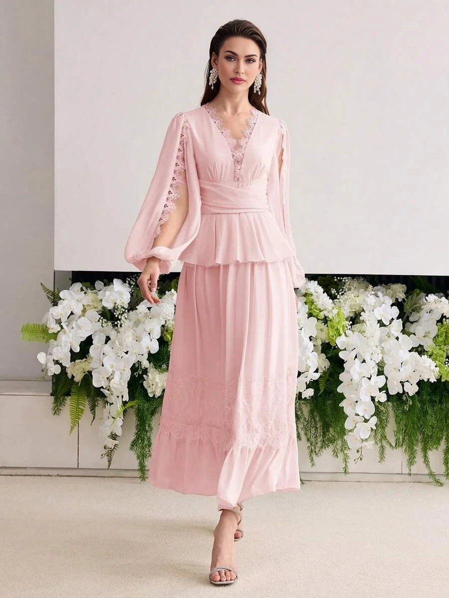 Soiréza CONTRAST LACE RUFFLE DRESS