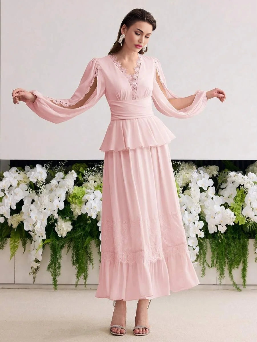 Soiréza CONTRAST LACE RUFFLE DRESS