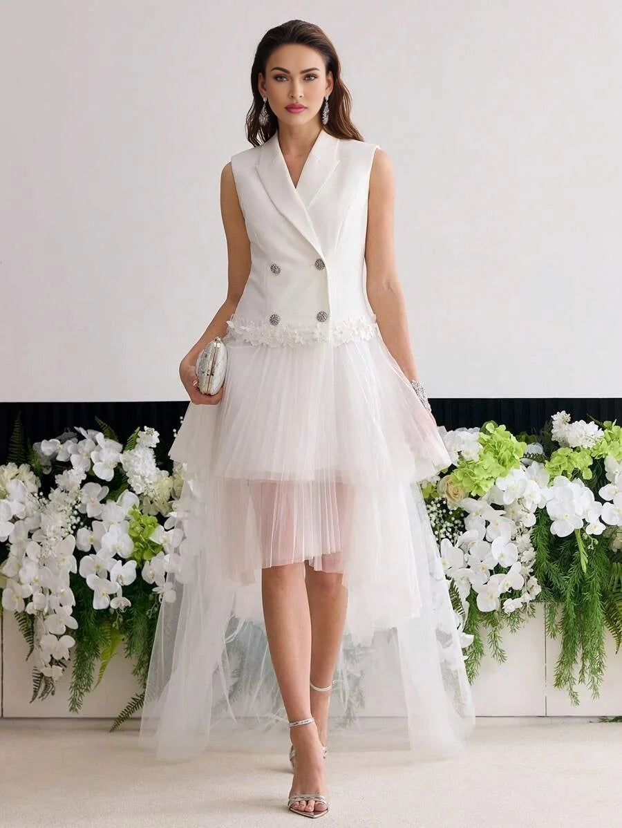 Soiréza CONTRAST MESH DOUBLE BREASTED DRESS