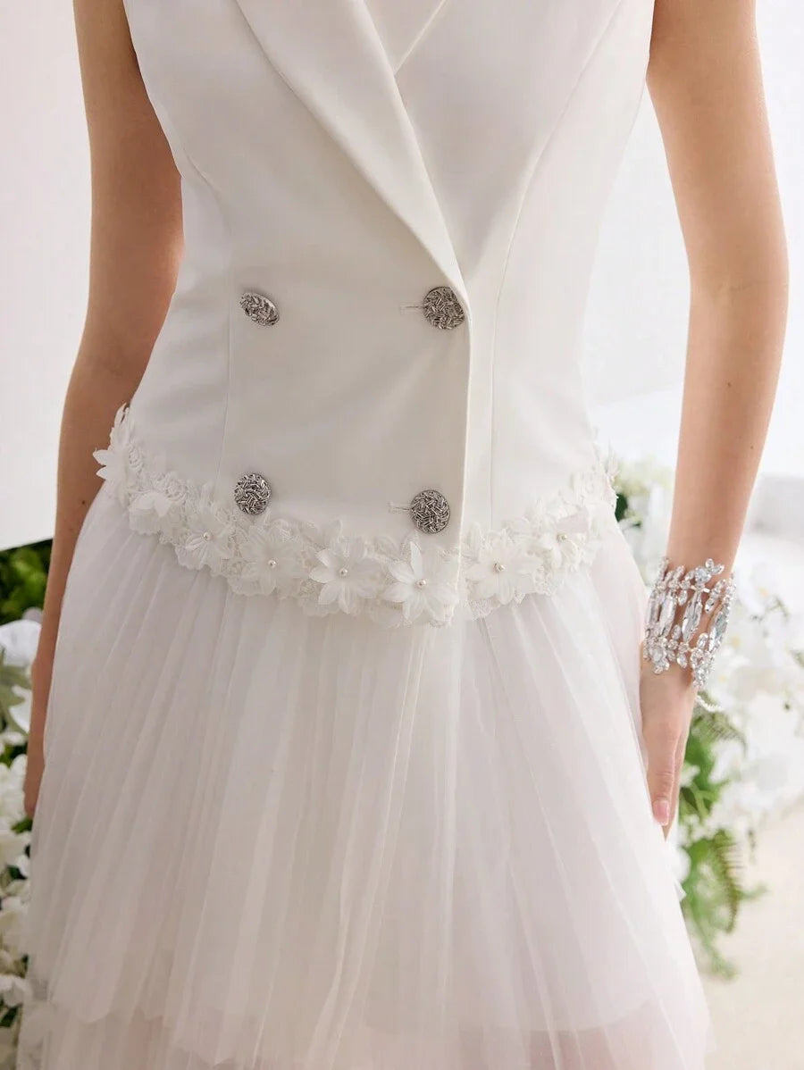 Soiréza CONTRAST MESH DOUBLE BREASTED DRESS