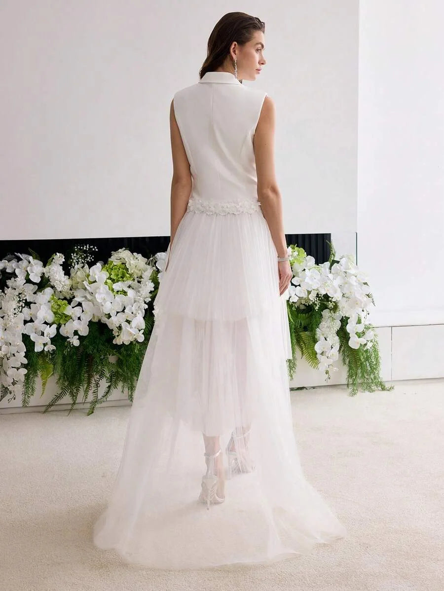 Soiréza CONTRAST MESH DOUBLE BREASTED DRESS