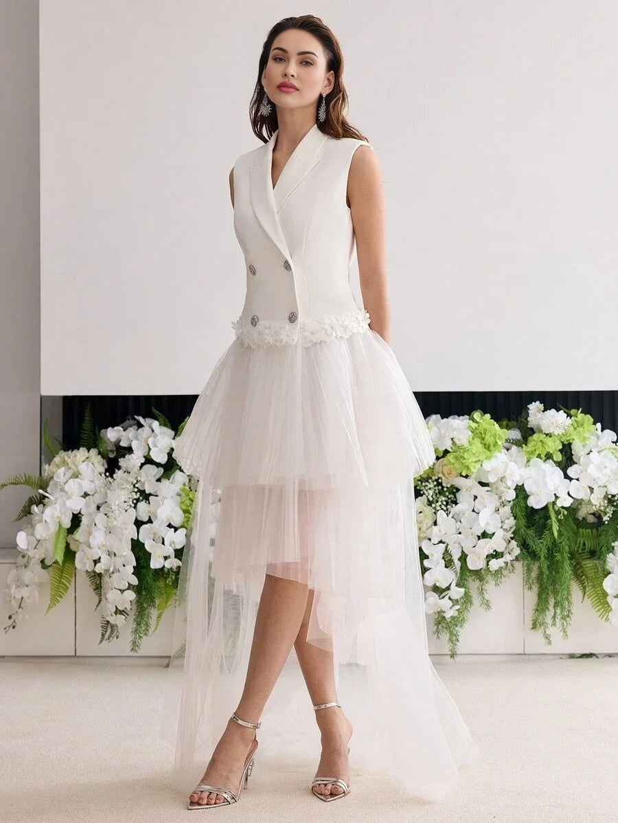 Soiréza CONTRAST MESH DOUBLE BREASTED DRESS