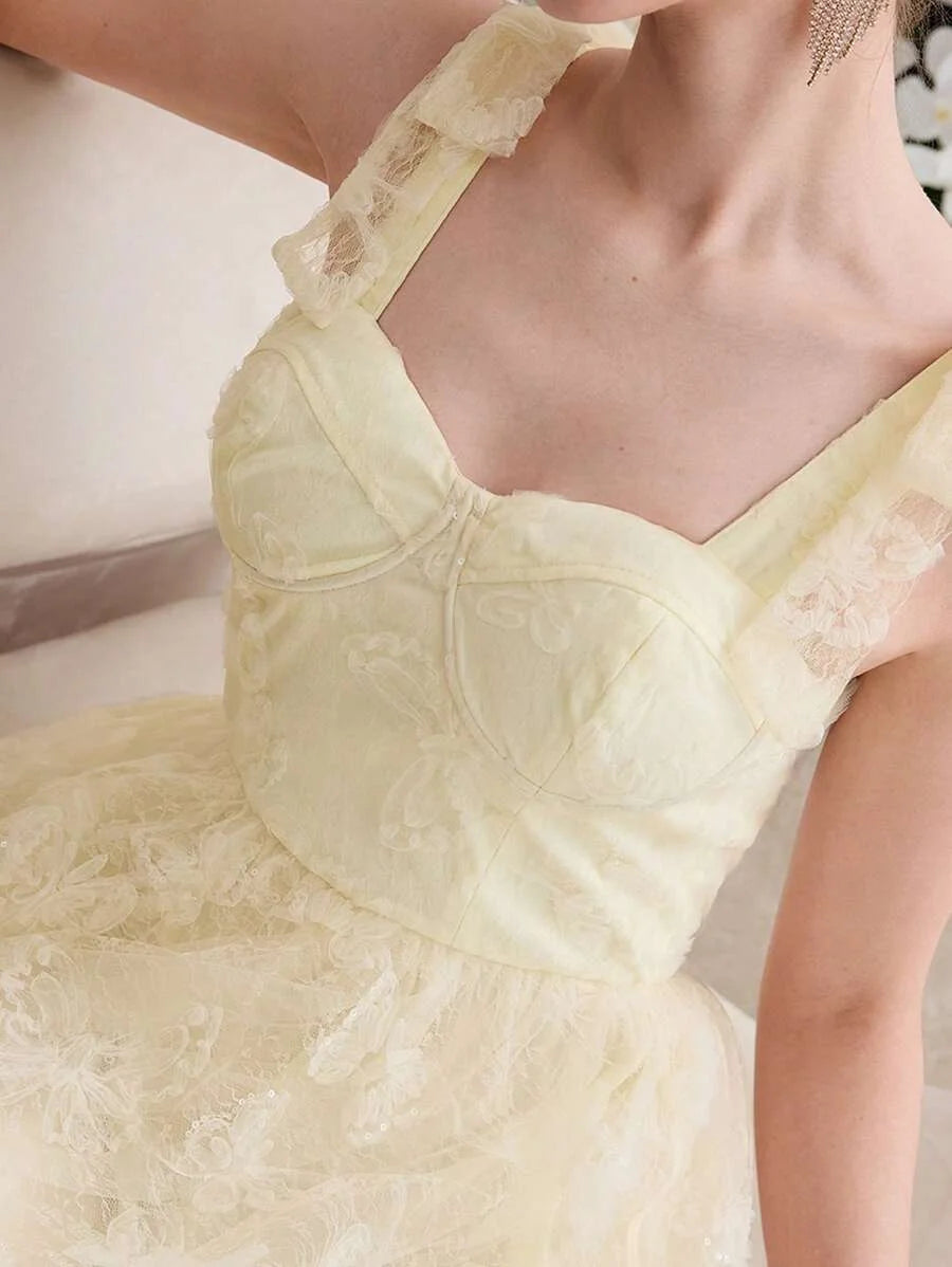 Soiréza CONTRAST MESH EMBROIDERY COCKTAIL DRESS