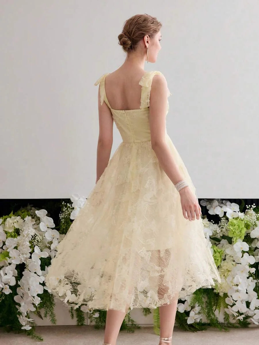 Soiréza CONTRAST MESH EMBROIDERY COCKTAIL DRESS