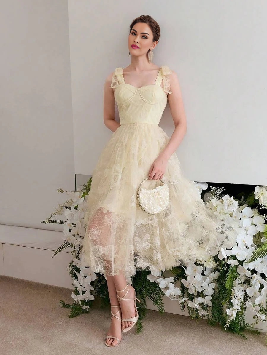 Soiréza CONTRAST MESH EMBROIDERY COCKTAIL DRESS