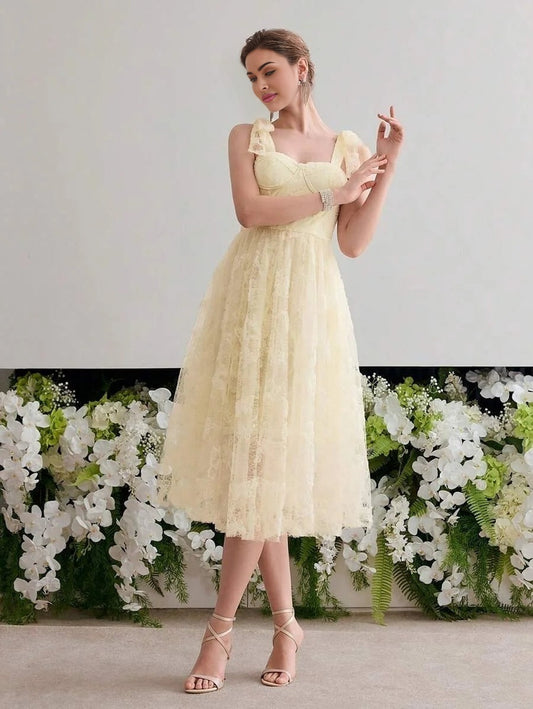 Soiréza CONTRAST MESH EMBROIDERY COCKTAIL DRESS