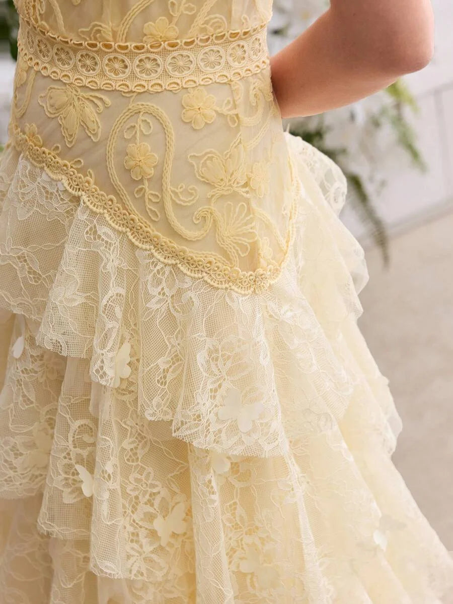 Soiréza CONTRAST MESH LACE LAYERED COCKTAIL DRESS