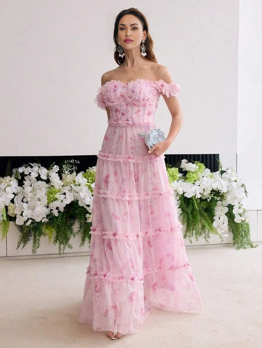 Soiréza FLORAL PRINT FRILL TRIM COCKTAIL DRESS