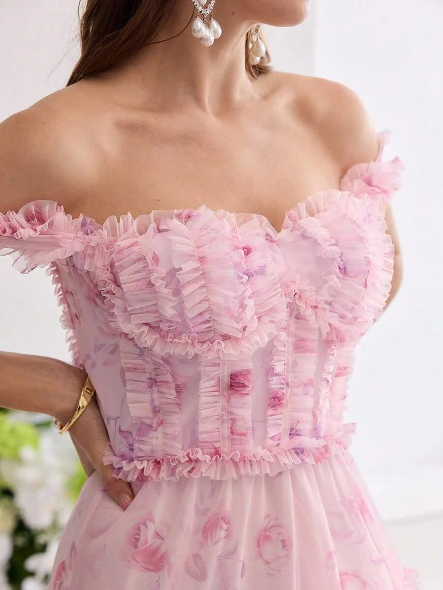 Soiréza FLORAL PRINT FRILL TRIM COCKTAIL DRESS