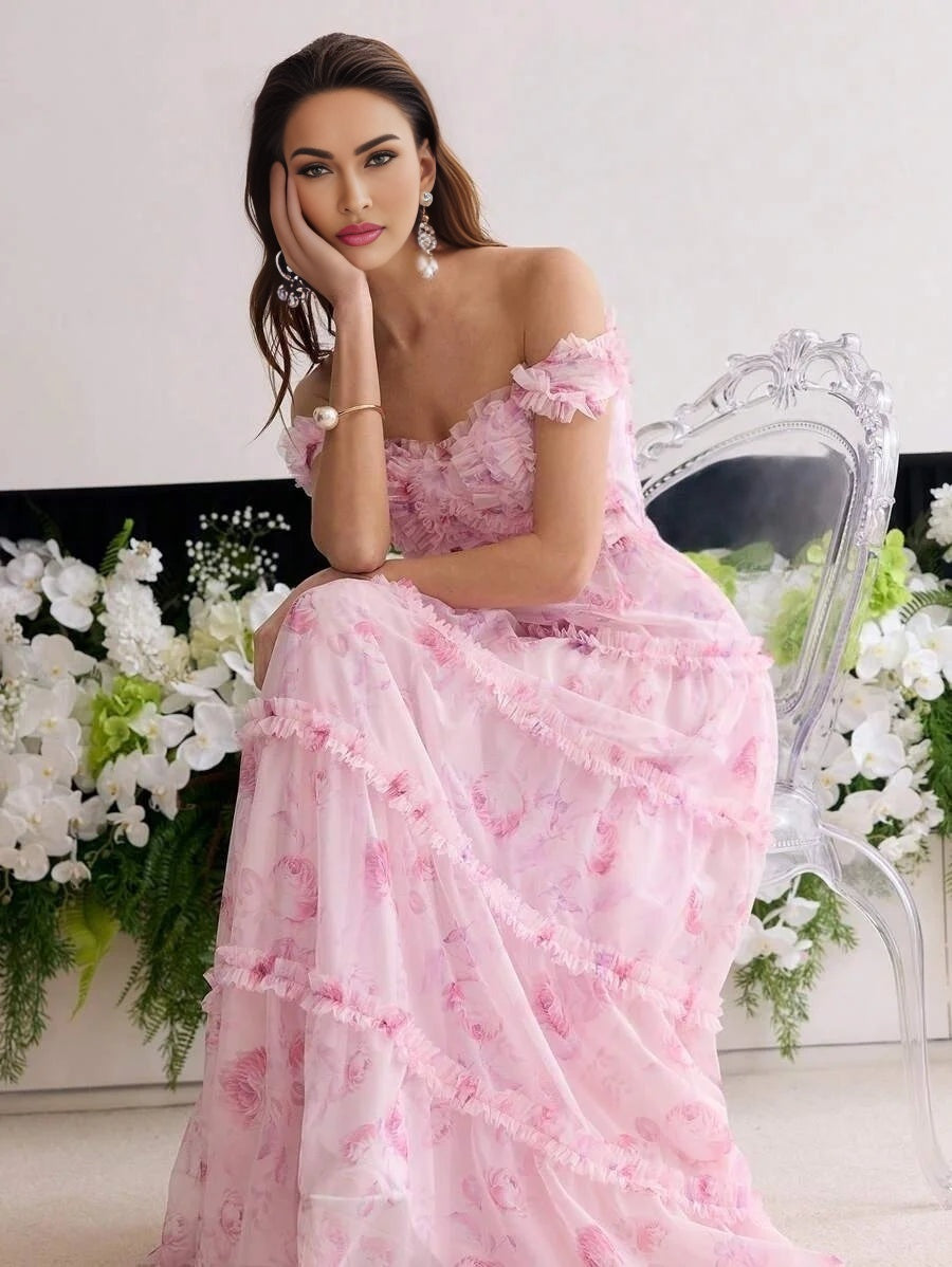 Soiréza FLORAL PRINT FRILL TRIM COCKTAIL DRESS