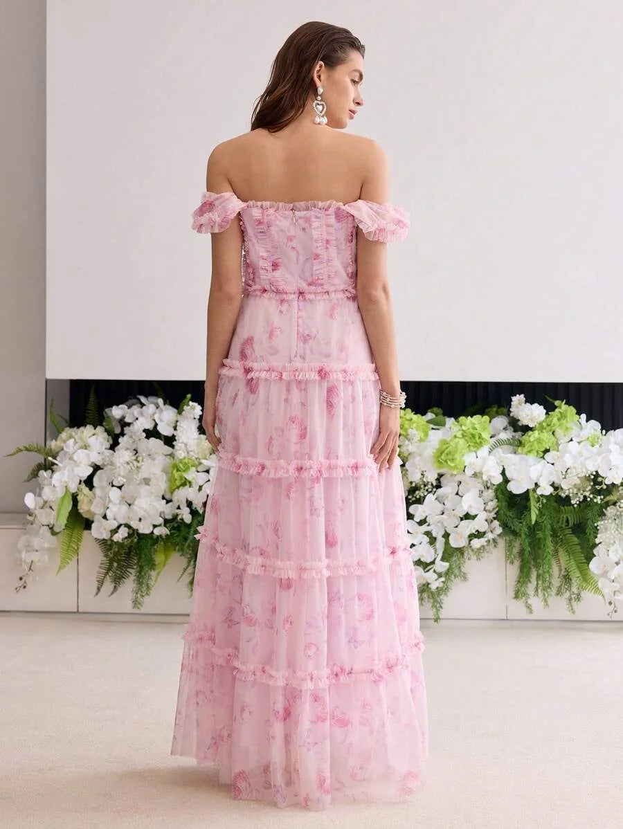 Soiréza FLORAL PRINT FRILL TRIM COCKTAIL DRESS