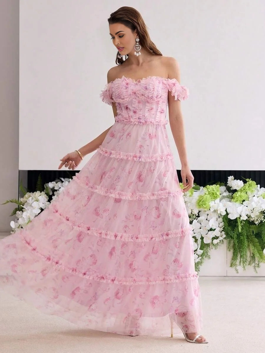 Soiréza FLORAL PRINT FRILL TRIM COCKTAIL DRESS