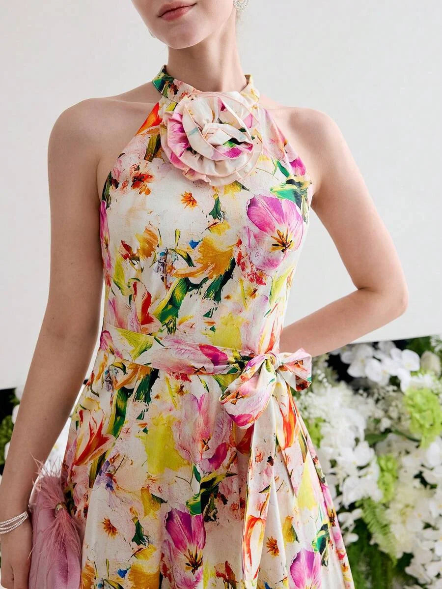 Soiréza FLORAL PRINT HALTER COCKTAIL DRESS
