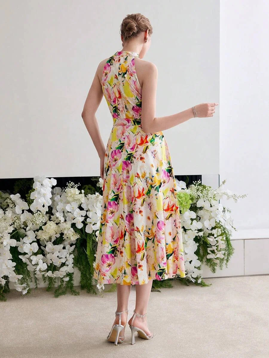 Soiréza FLORAL PRINT HALTER COCKTAIL DRESS