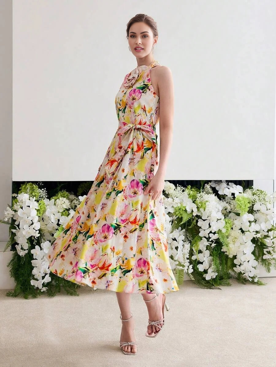 Soiréza FLORAL PRINT HALTER COCKTAIL DRESS