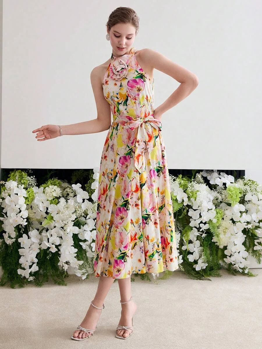 Soiréza FLORAL PRINT HALTER COCKTAIL DRESS