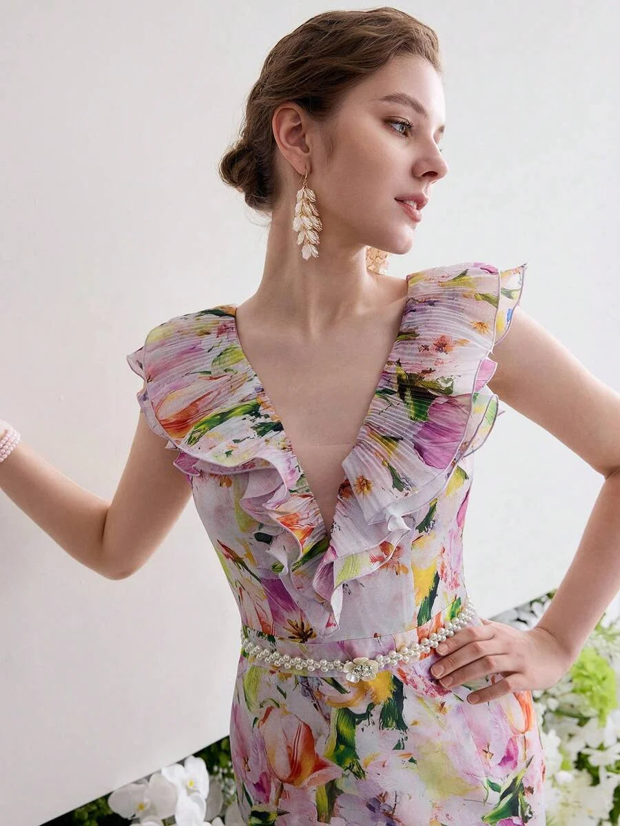 Soiréza FLORAL PRINT RUFFLE COCKTAIL DRESS