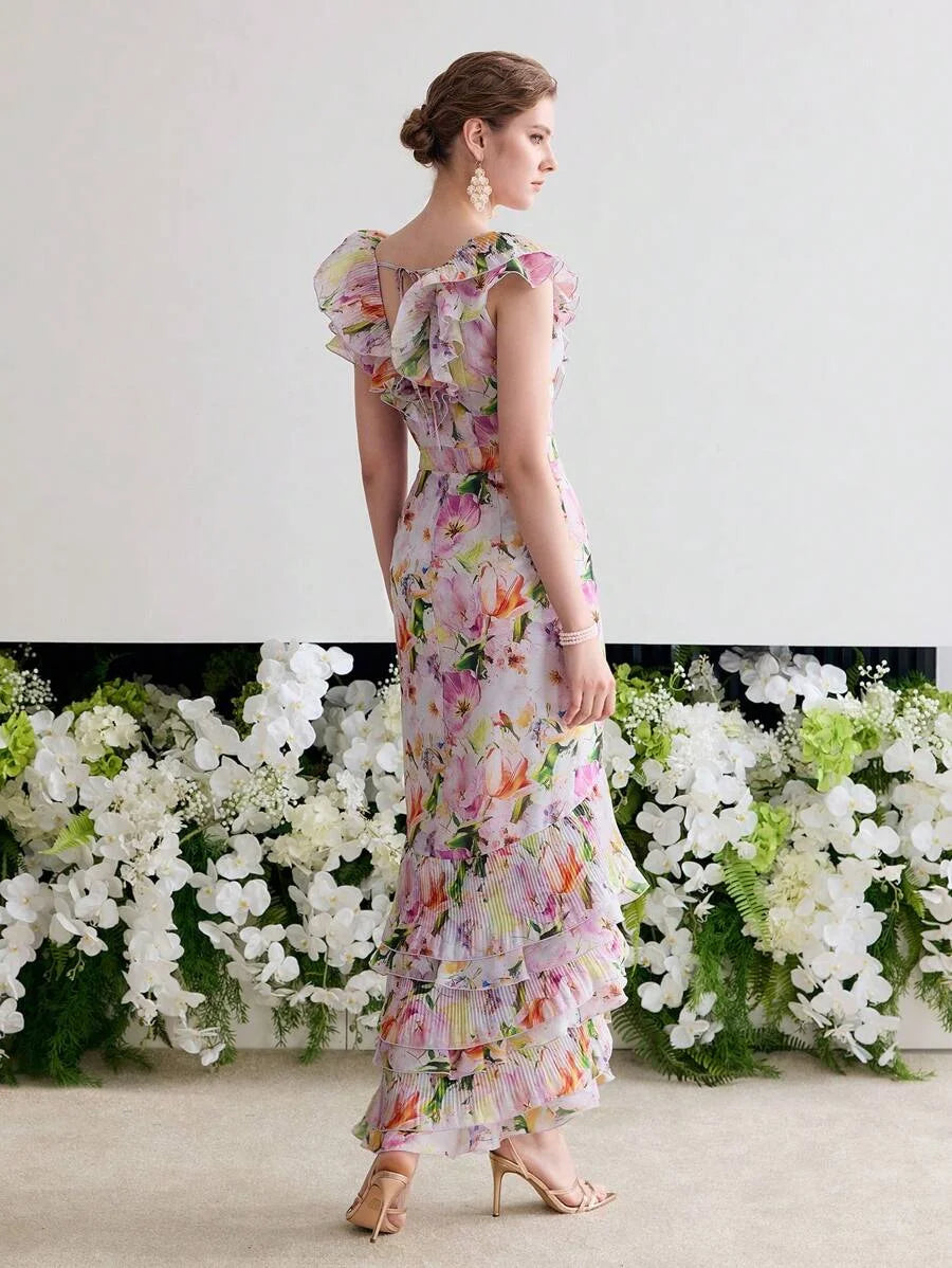 Soiréza FLORAL PRINT RUFFLE COCKTAIL DRESS