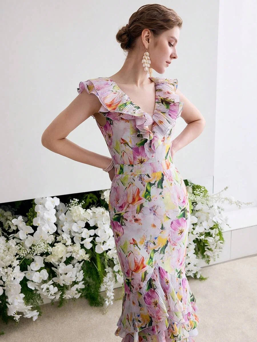 Soiréza FLORAL PRINT RUFFLE COCKTAIL DRESS