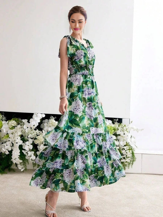 Soiréza FLORAL PRINT RUFFLE HEM COCKTAIL DRESS