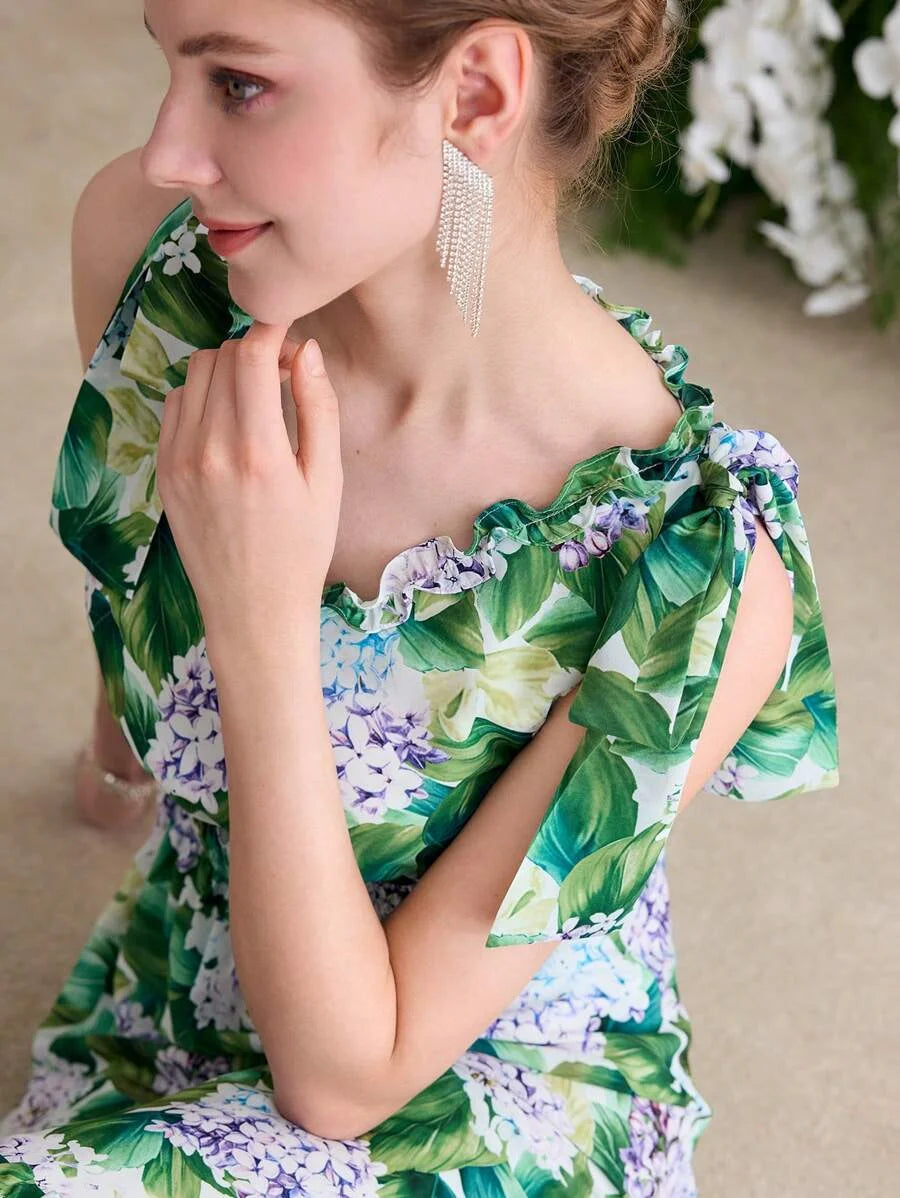 Soiréza FLORAL PRINT RUFFLE HEM COCKTAIL DRESS