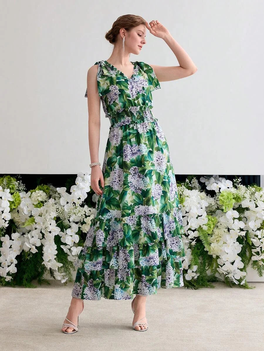 Soiréza FLORAL PRINT RUFFLE HEM COCKTAIL DRESS