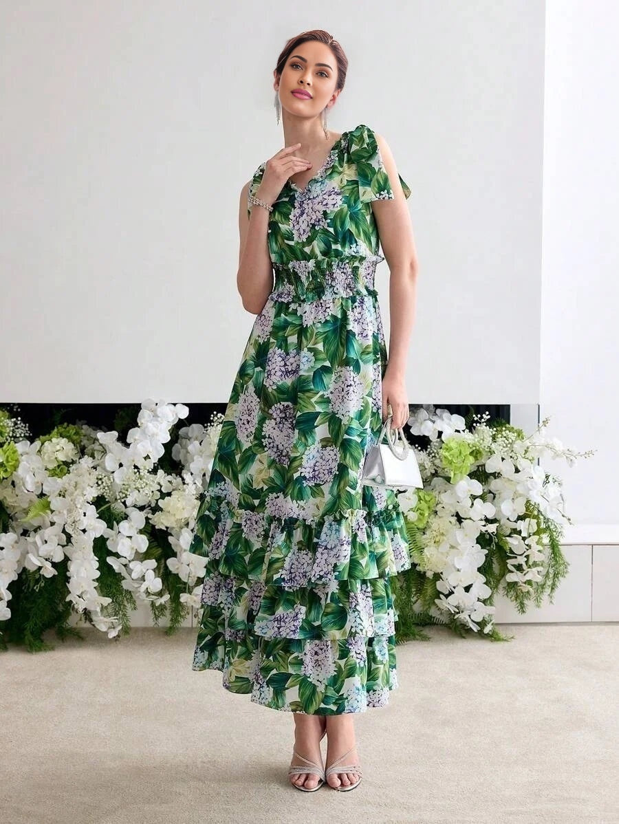 Soiréza FLORAL PRINT RUFFLE HEM COCKTAIL DRESS