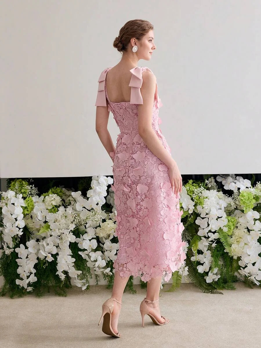 Soiréza GUIPURE LACE BOW SHOULDER COCKTAIL DRESS