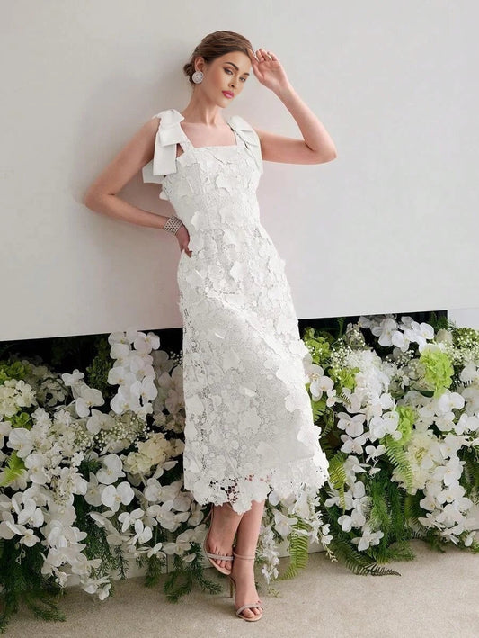 Soiréza GUIPURE LACE BOW SHOULDER COCKTAIL DRESS