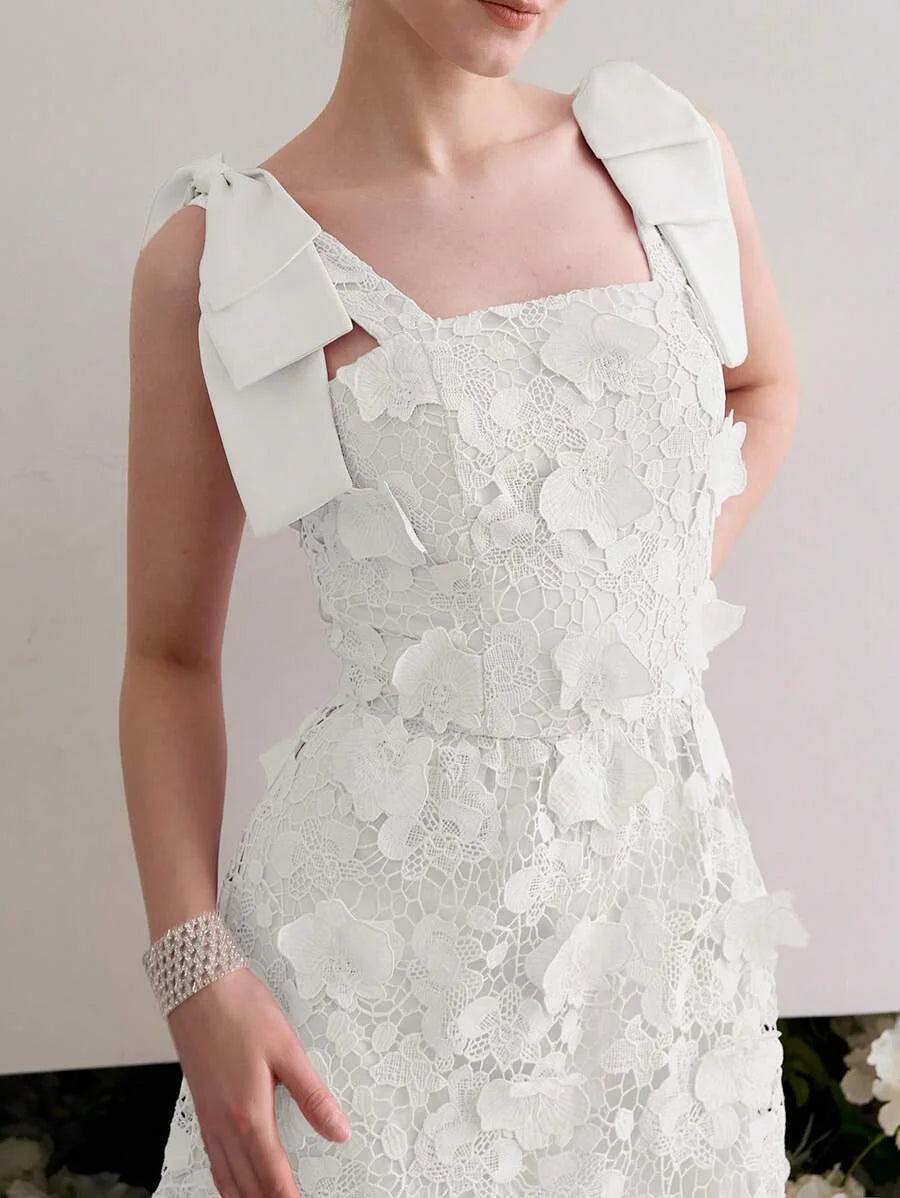 Soiréza GUIPURE LACE BOW SHOULDER COCKTAIL DRESS