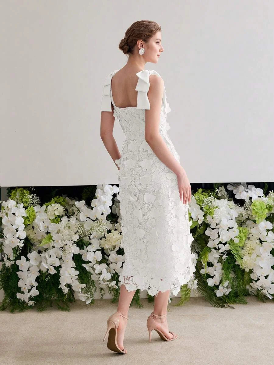 Soiréza GUIPURE LACE BOW SHOULDER COCKTAIL DRESS