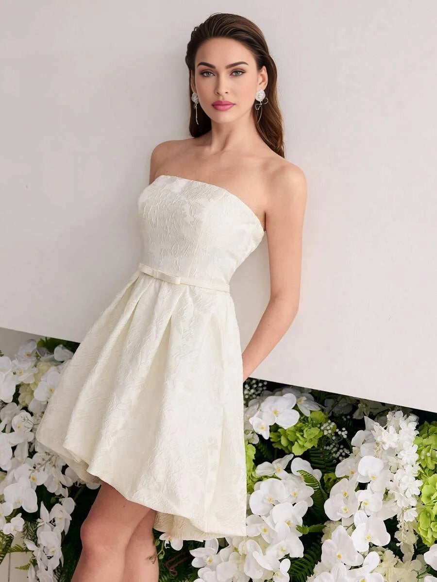 Soiréza JACQUARD FLARE HEM TUBE SHORT DRESS