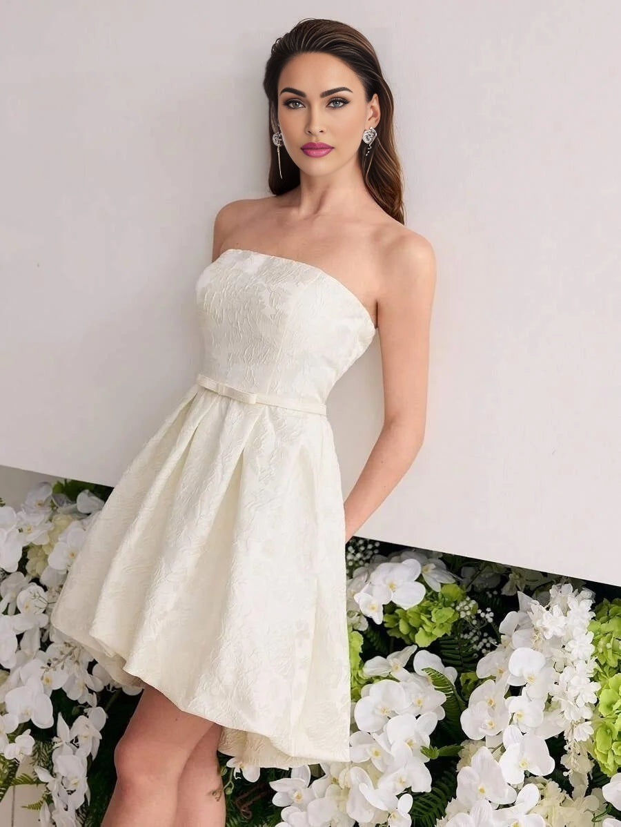 Soiréza JACQUARD FLARE HEM TUBE SHORT DRESS