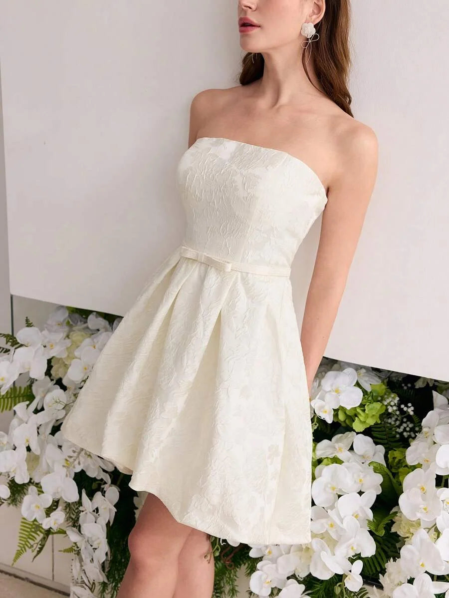 Soiréza JACQUARD FLARE HEM TUBE SHORT DRESS