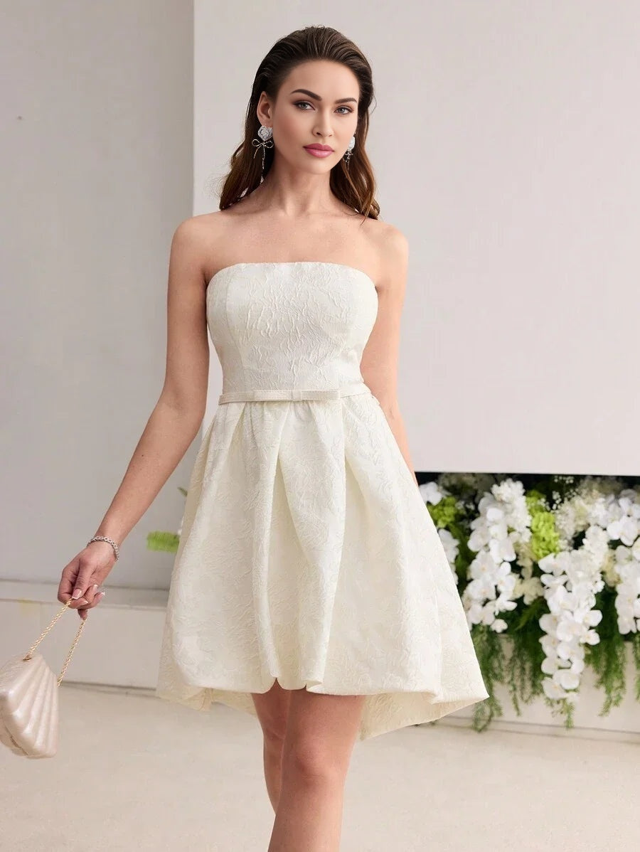 Soiréza JACQUARD FLARE HEM TUBE SHORT DRESS