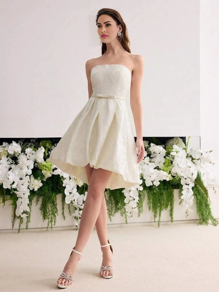 Soiréza JACQUARD FLARE HEM TUBE SHORT DRESS