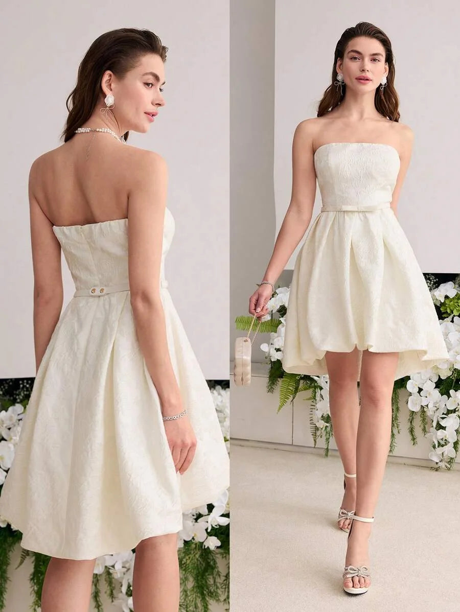 Soiréza JACQUARD FLARE HEM TUBE SHORT DRESS