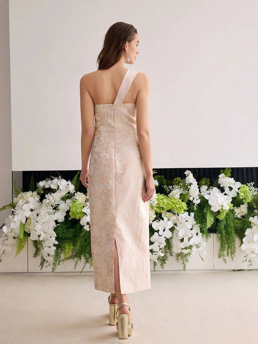 Soiréza JACQUARD ONE SHOULDER SPLIT HEM COCKTAIL DRESS WITHOUT BELT