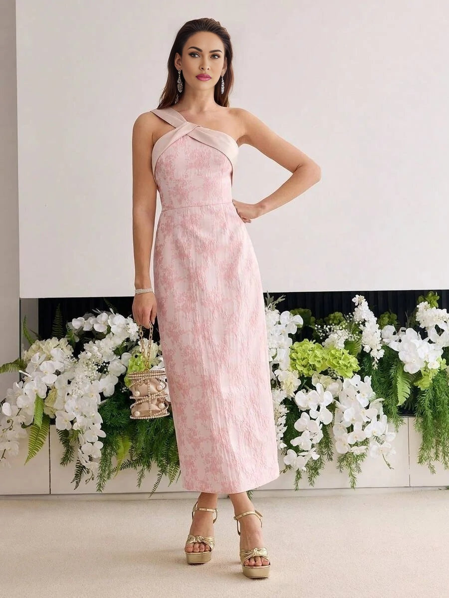 Soiréza JACQUARD ONE SHOULDER SPLIT HEM COCKTAIL DRESS WITHOUT BELT