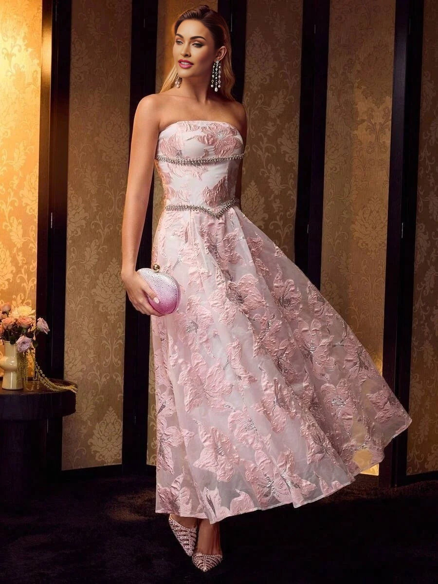 Soiréza JACQUARD RHINESTONE CHAIN DETAIL TUBE COCKTAIL DRESS