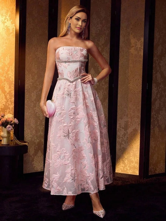 Soiréza JACQUARD RHINESTONE CHAIN DETAIL TUBE COCKTAIL DRESS