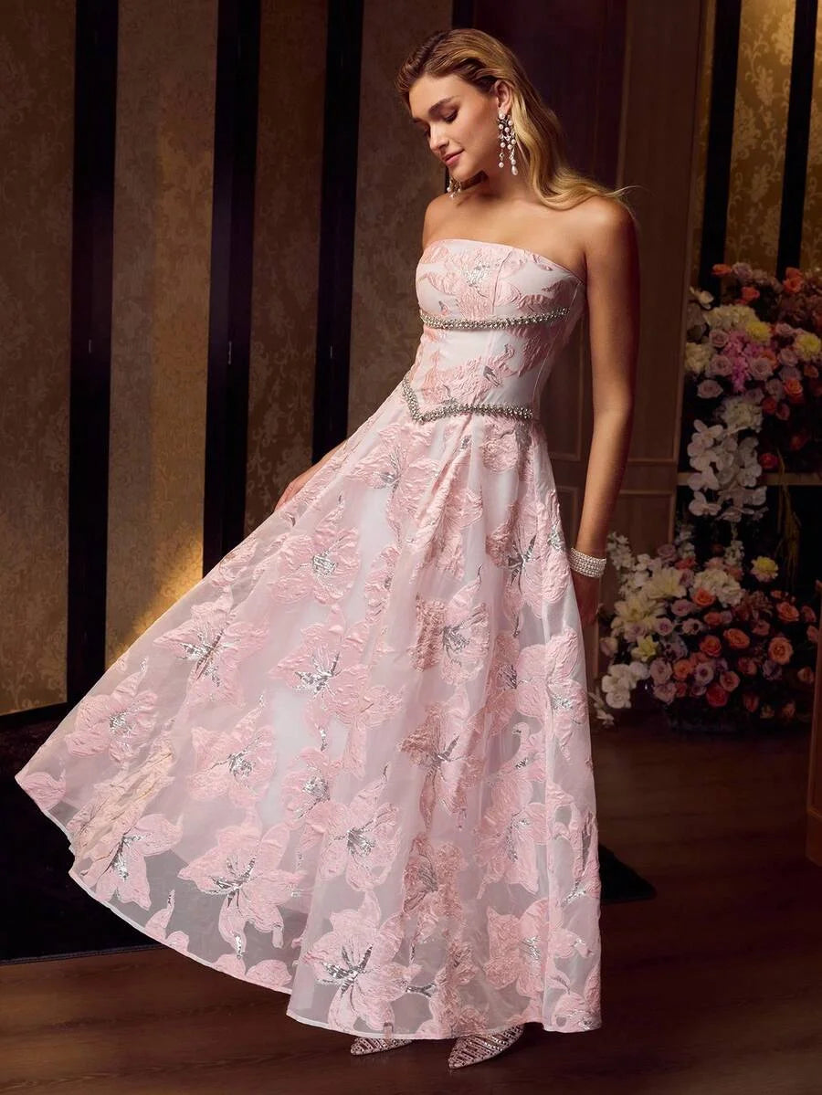 Soiréza JACQUARD RHINESTONE CHAIN DETAIL TUBE COCKTAIL DRESS