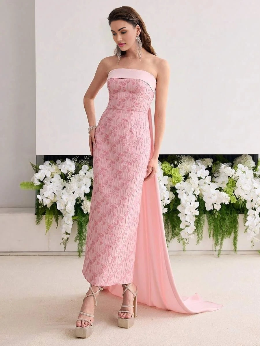 Soiréza JACQUARD STRAPLESS COCKTAIL PARTY DRESS