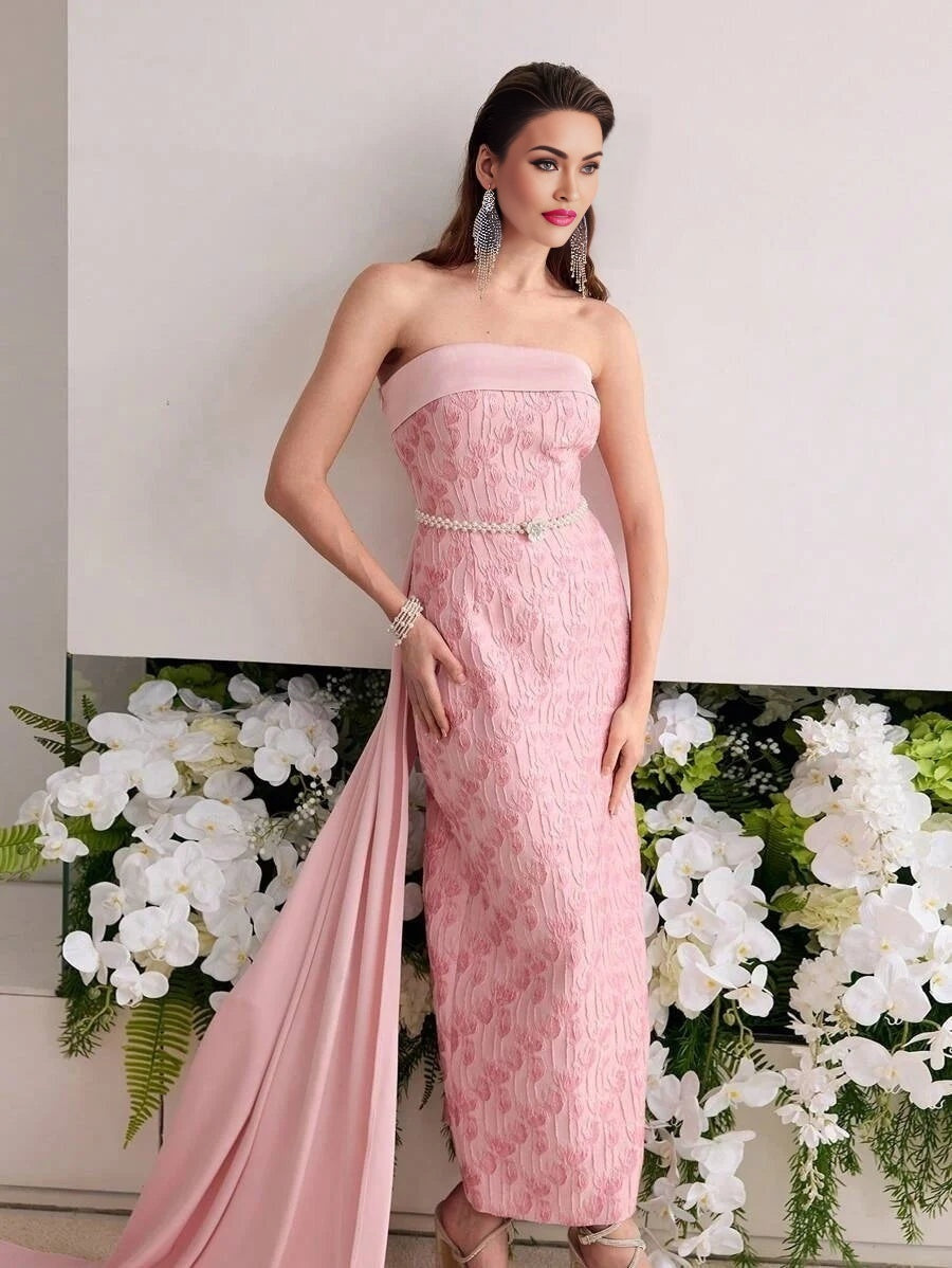 Soiréza JACQUARD STRAPLESS COCKTAIL PARTY DRESS
