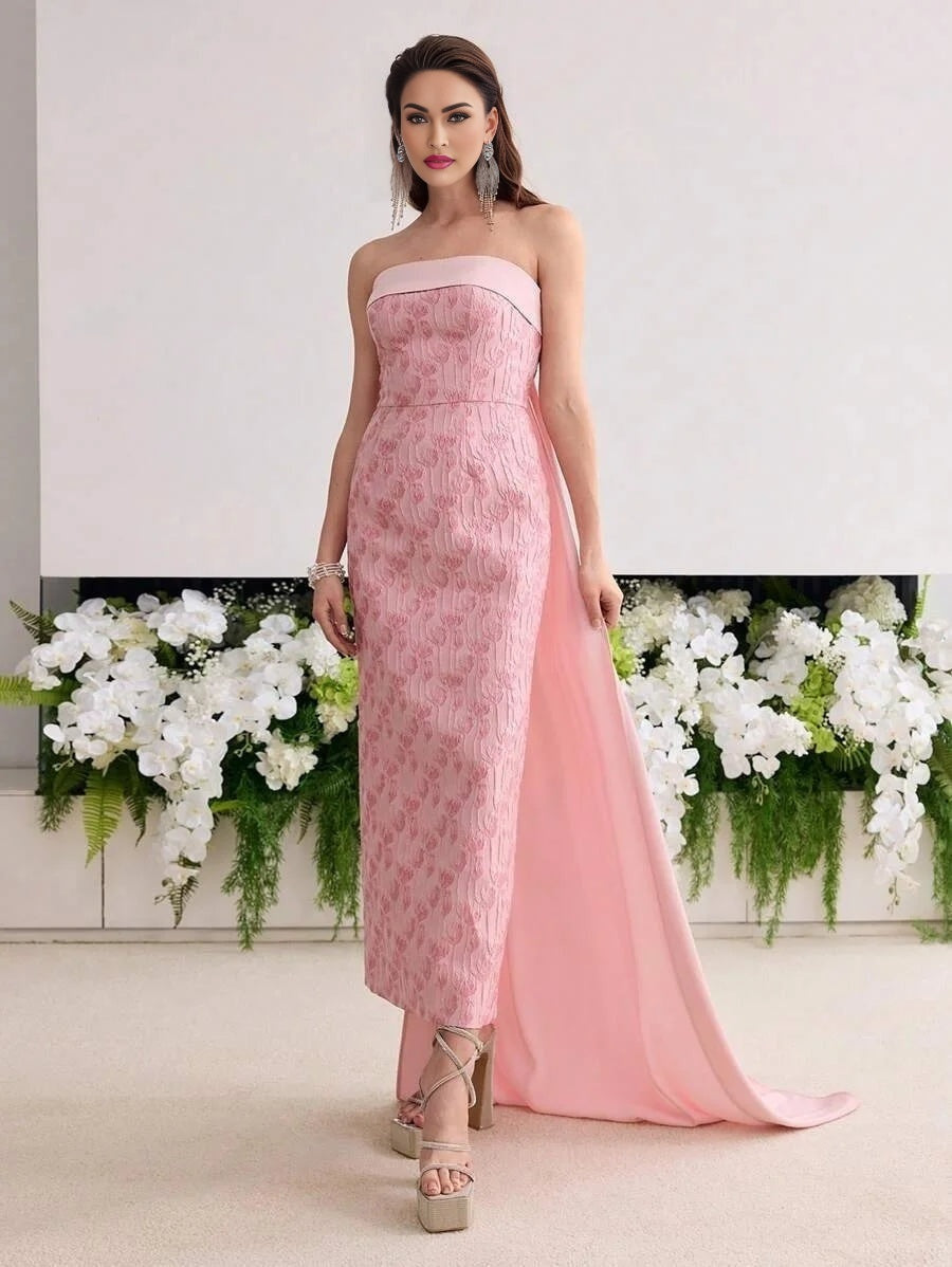 Soiréza JACQUARD STRAPLESS COCKTAIL PARTY DRESS