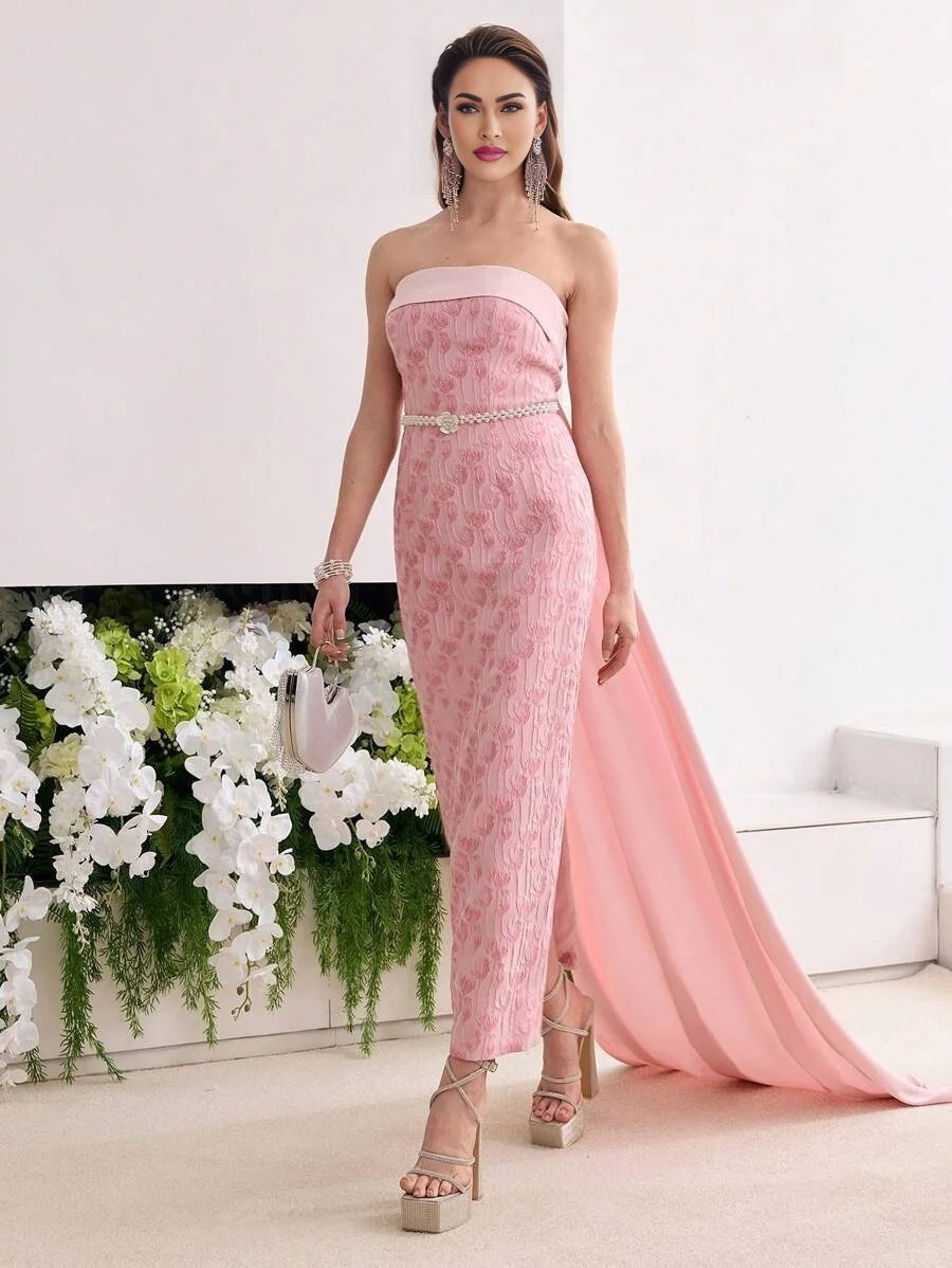 Soiréza JACQUARD STRAPLESS COCKTAIL PARTY DRESS