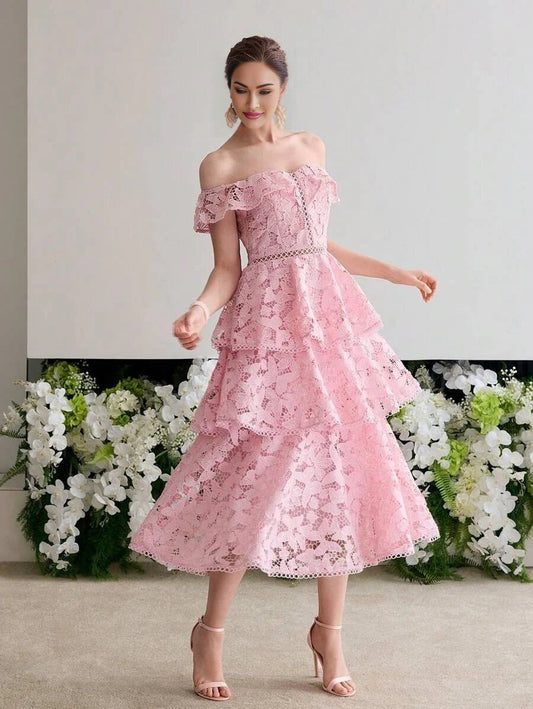 Soiréza LACE RUFFLE TRIM COCKTAIL DRESS